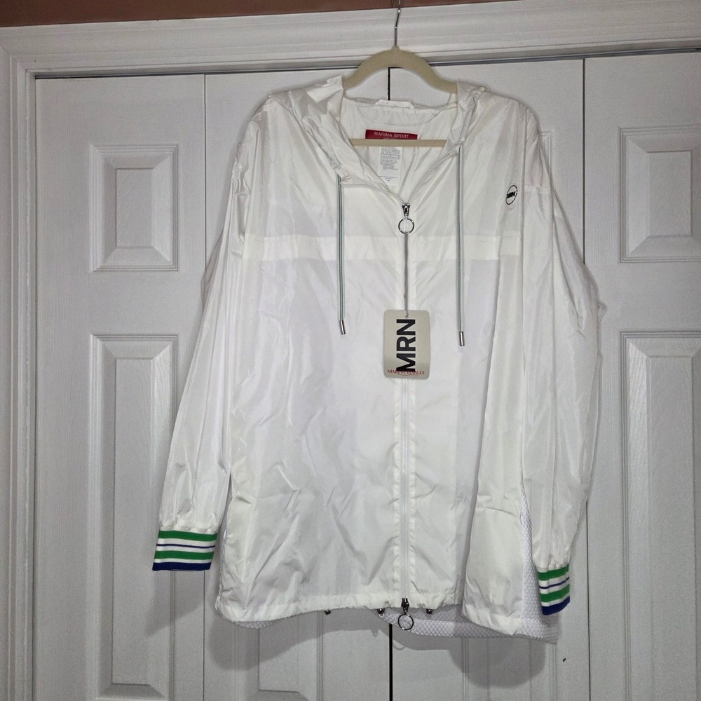 Marina Rinaldi Sport Tahiti Raincoat 22W White New Hooded Mesh Windbreaker $535
